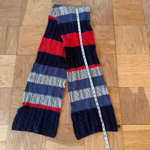 Portolano Wool Cashmere Blend Scarf Striped Cable Knit Large Red Blue Gray - Picture 7 of 8